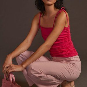 Maeve Shirred Tie-Shoulder Tank p medium pink - XS